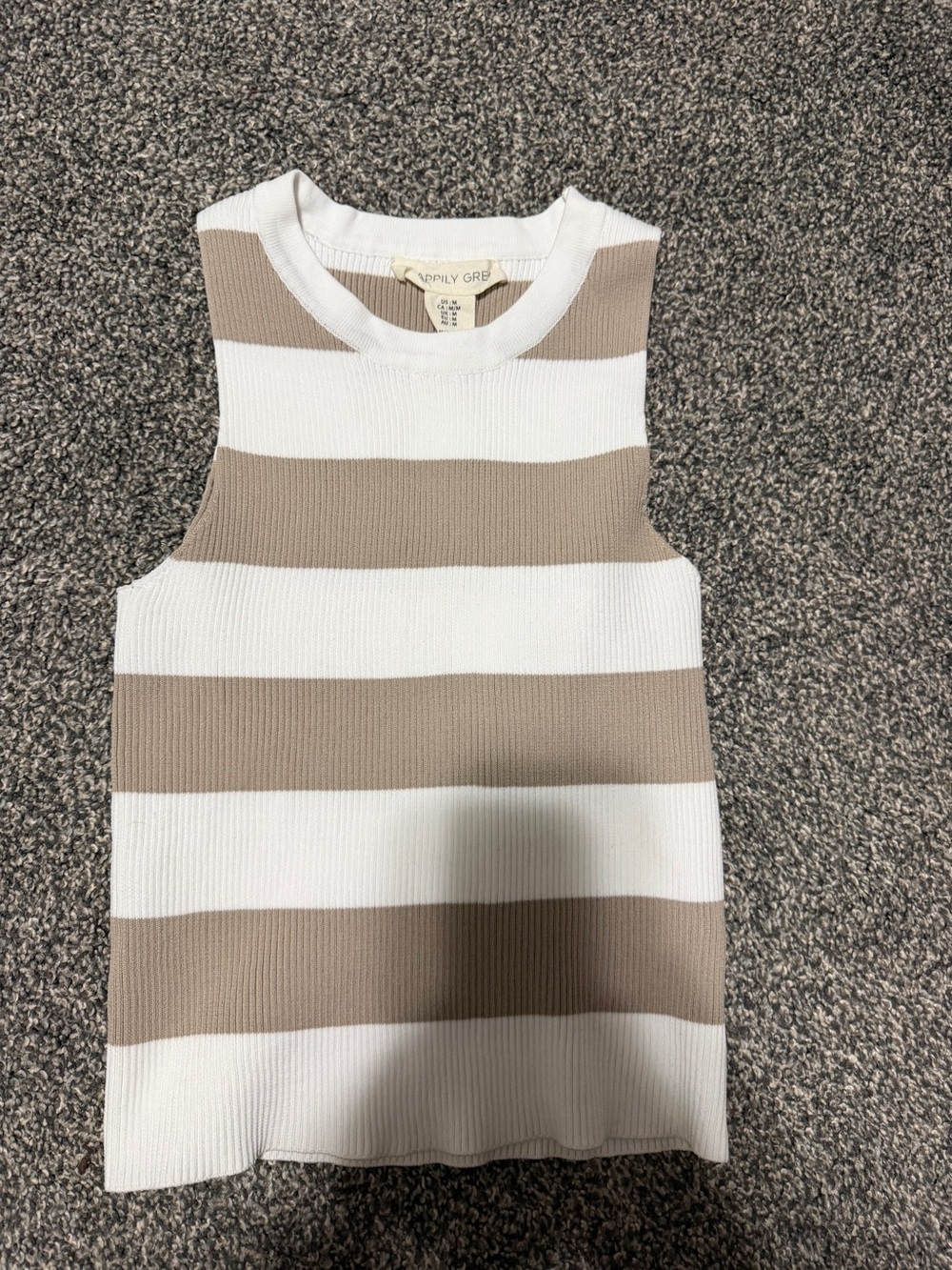 Trendy Happily Grey Beige & White Striped Ribbed Tank Top